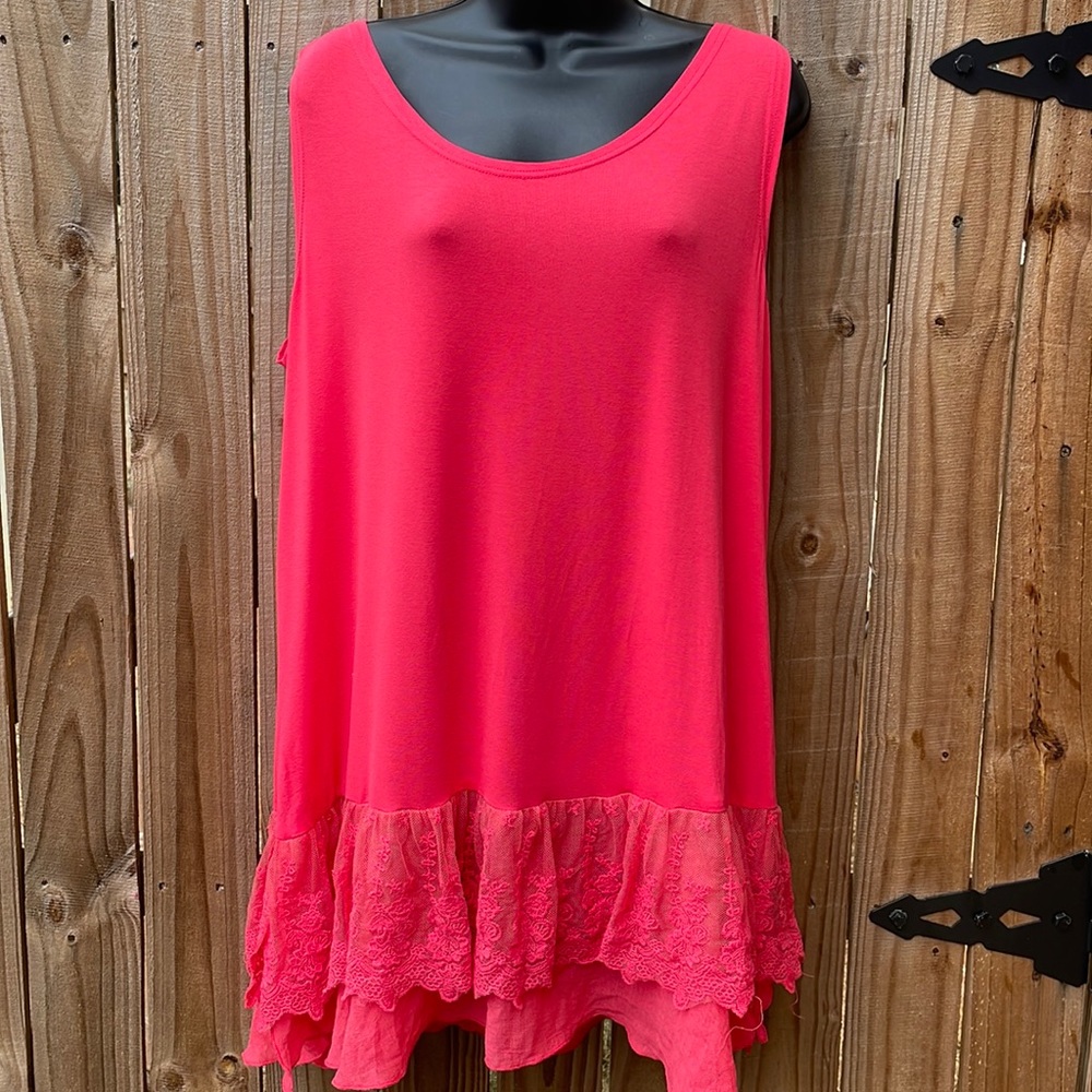 Adorn Women's Pink Lace Hem Tank Top, XL